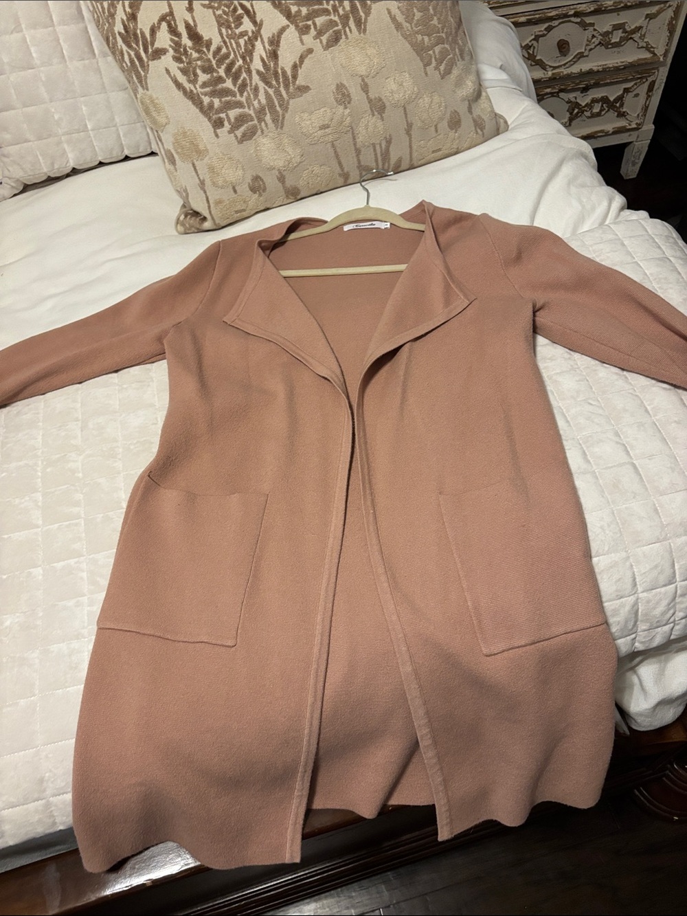 Womens Open-Front Trench Coatigan in Dusty Rose